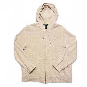Lauren Ralph Lauren‎ Women's Knit Jacket Tan Taupe Full Zip Hoodie Size Medium